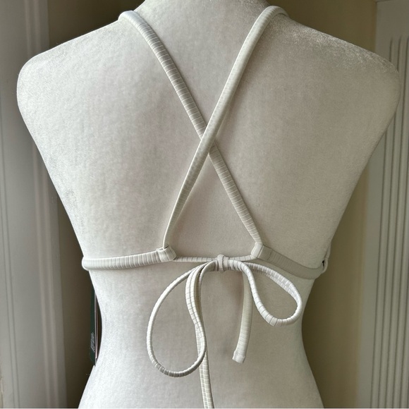 Wild Fable White Strappy Ribbed Triangle Halter Bikini Top with Criss-Cross Back - Picture 4 of 11